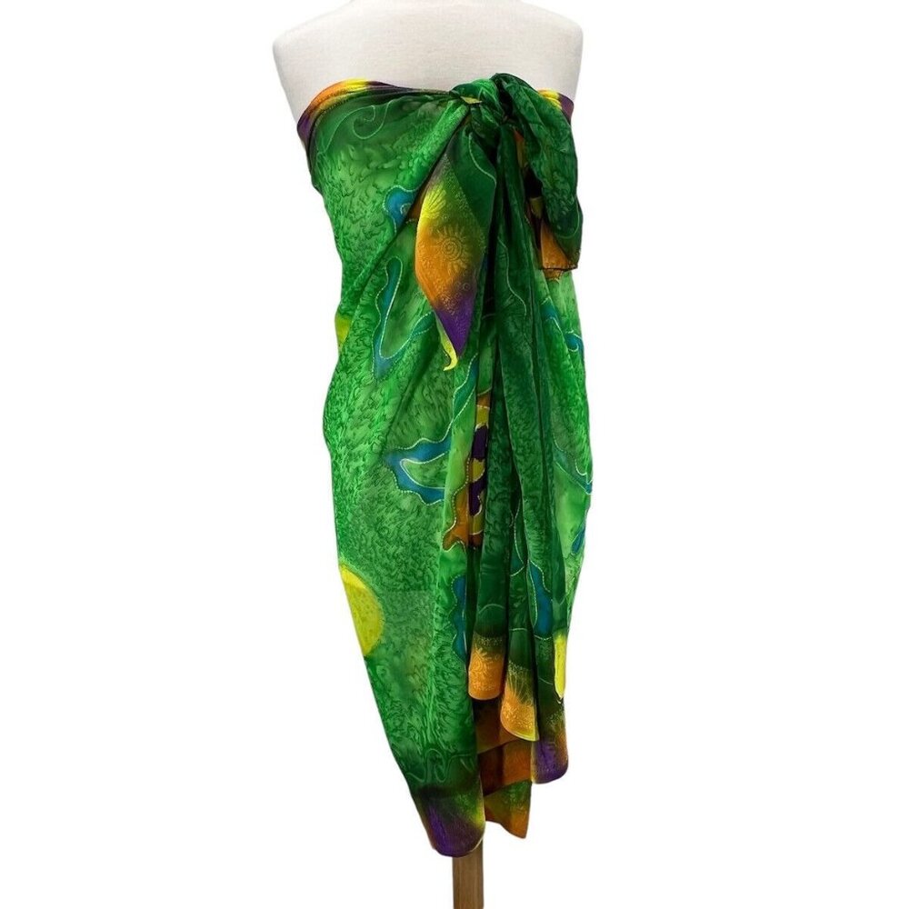Green & Multicolor Hawaiian Beach Sarong Wrap Scarf